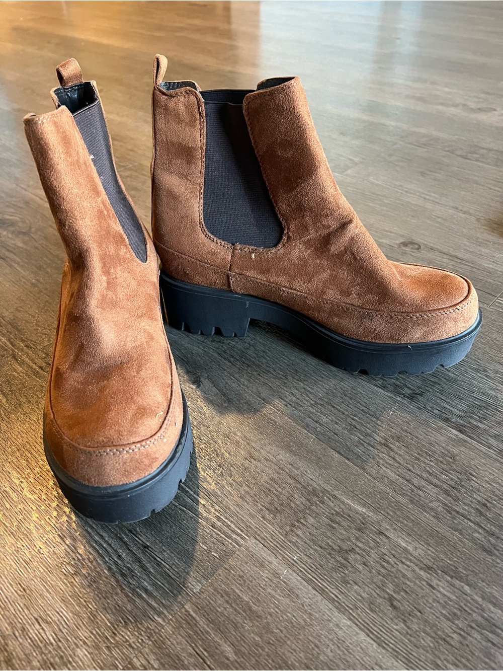 Soda Brown Suede Chelsea Lug Ankle Boots
